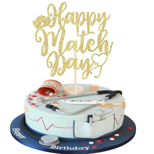 Xsstarmi Kuchendekoration "Happy Match Day", 1 Stück, goldfarben, für medizinische Schule, Abschlussfeier, Party, Kuchendekorationen von Xsstarmi
