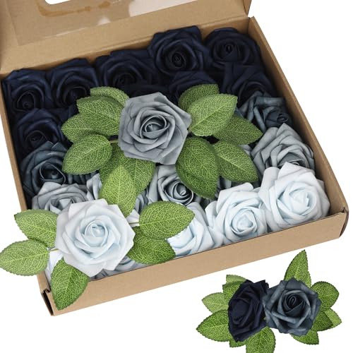 Xsstarmi Künstliche Blumen, Kuchendekoration, mit Box, Schaumstoff-Blume, Rose, Kuchendekoration, für Geburtstag, Hochzeit, Jahrestag, Party, DIY-Kuchendekorationen, Farbverlauf, Grau, Blau, 25 Stück Xsstarmi Künstliche Blumen, Kuchendekoration, mit Box, Schaumstoff-Blume, Rose, Kuchendekoration, für Geburtstag, Hochzeit, Jahrestag, Party, DIY-Kuchendekorationen, Farbverlauf, Grau, Blau, 25 Stück von Xsstarmi