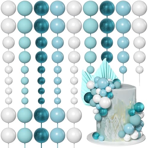 Xsstarmi Papierpalmen-Fächer-Kuchenaufsatz, Dekorationen mit Mini-Kugeln, Kuchenpicker für Babyparty, Hochzeit, Brautparty, Geburtstagsparty, DIY-Kuchendekorationen, Zubehör, Blau / Weiß Xsstarmi Papierpalmen-Fächer-Kuchenaufsatz, Dekorationen mit Mini-Kugeln, Kuchenpicker für Babyparty, Hochzeit, Brautparty, Geburtstagsparty, DIY-Kuchendekorationen, Zubehör, Blau / Weiß von Xsstarmi