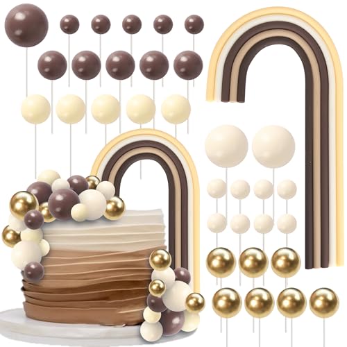 Xsstarmi Regenbogen-Kuchenaufsatz-Dekorationsset mit Luftballons, Schaumstoffkugeln, Kuchenpicker für Babyparty, Geburtstag, Jahrestag, Party, Kuchendekorationen, Zubehör, Kaffee, 28 Stück von Xsstarmi