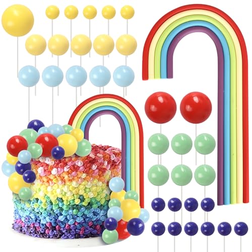 Xsstarmi Regenbogen-Kuchenaufsatz-Dekorationsset mit Luftballons, Schaumstoffkugeln, Kuchenpicker für Babyparty, Geburtstag, Jahrestag, Party, Kuchendekorationen, Zubehör, Rosenrot, 28 Stück von Xsstarmi