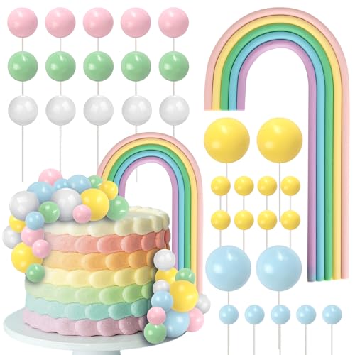Xsstarmi Regenbogen-Kuchenaufsatz-Dekorationsset mit Luftballons, Schaumstoffkugeln, Kuchenpicker für Babyparty, Geburtstag, Jahrestag, Party, Kuchendekorationen, bunt, 28 Stück von Xsstarmi