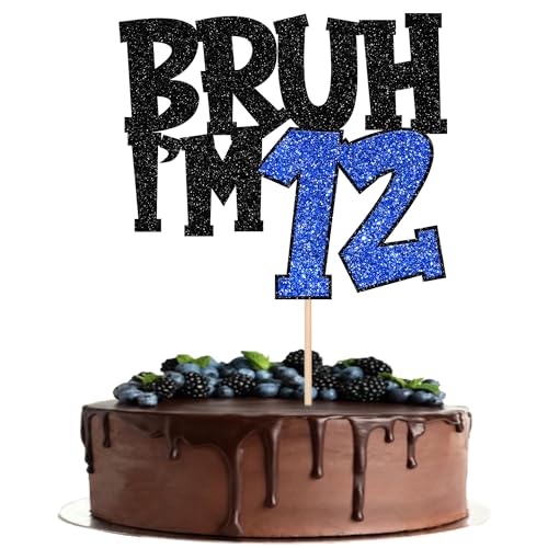 Xsstarmi Tortenaufsatz "Happy 12th Birthday", glitzernd, Bruh I'm 12 Bro It's My 12th Birthday, Kuchendekoration für Cheers to 12 Years Birthday Party Kuchen Dekorationen Supplies Schwarz Blau Xsstarmi Tortenaufsatz "Happy 12th Birthday", glitzernd, Bruh I'm 12 Bro It's My 12th Birthday, Kuchendekoration für Cheers to 12 Years Birthday Party Kuchen Dekorationen Supplies Schwarz Blau von Xsstarmi