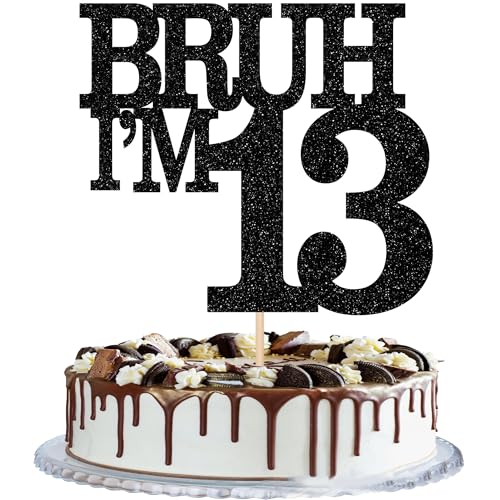 Xsstarmi Tortenaufsatz "Happy 13th Birthday", schwarzer Glitzer, Bruh I'm 13, für Cheers to 13 Years Birthday Party Cake Decorations Supplies von Xsstarmi