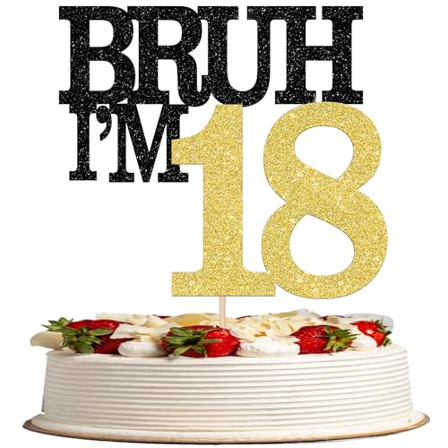 Xsstarmi Tortenaufsatz "Happy 18th Birthday", Schwarz / Gold, Glitzer, Bruh I'm 18 Thema, Kuchendekoration für Cheers to 18 Years Birthday Party Cake Decorations Supplies Xsstarmi Tortenaufsatz "Happy 18th Birthday", Schwarz / Gold, Glitzer, Bruh I'm 18 Thema, Kuchendekoration für Cheers to 18 Years Birthday Party Cake Decorations Supplies von Xsstarmi