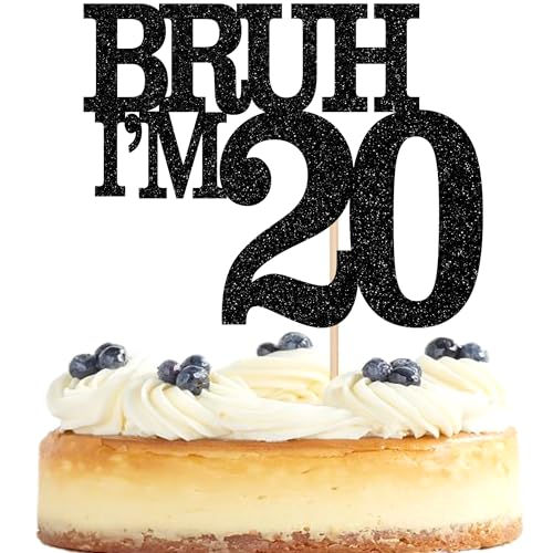 Xsstarmi Tortenaufsatz "Happy 20th Birthday", schwarzer Glitzer, Bruh I'm 20, für Cheers to 20 Years Birthday Party Cake Decorations Supplies von Xsstarmi