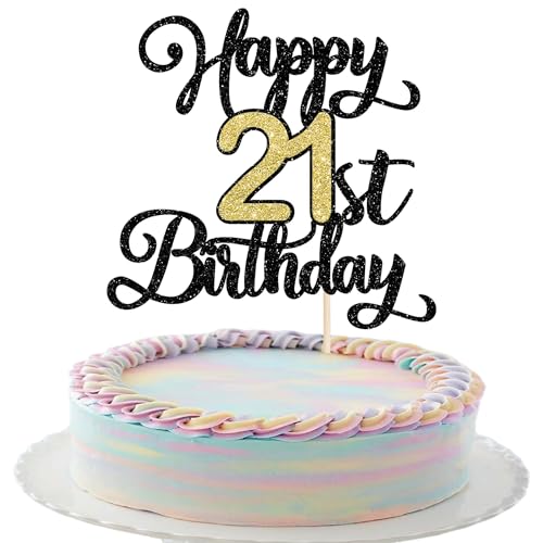 Xsstarmi Tortenaufsatz "Happy 21st Birthday", Schwarz / Gold, 1 Packung von Xsstarmi