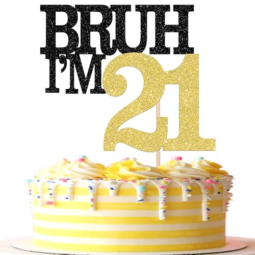 Xsstarmi Tortenaufsatz "Happy 21st Birthday", Schwarz / Gold, Glitzer, Bruh I'm 21, für Cheers to 21 Years Birthday Party Cake Decorations Supplies von Xsstarmi
