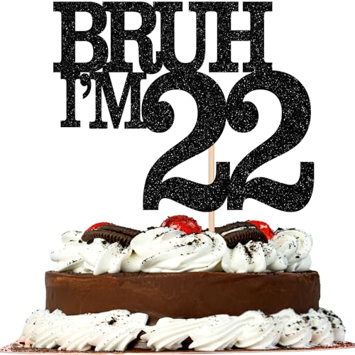 Xsstarmi Tortenaufsatz "Happy 22th Birthday", schwarzer Glitzer, Bruh I'm 22 Thema, Kuchendekoration für Cheers to 22 Years Birthday Party Cake Decorations Supplies von Xsstarmi