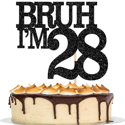 Xsstarmi Tortenaufsatz "Happy 28th Birthday", schwarzer Glitzer, Bruh I'm 28, für Cheers to 28 Years Birthday Party Cake Decorations Supplies von Xsstarmi
