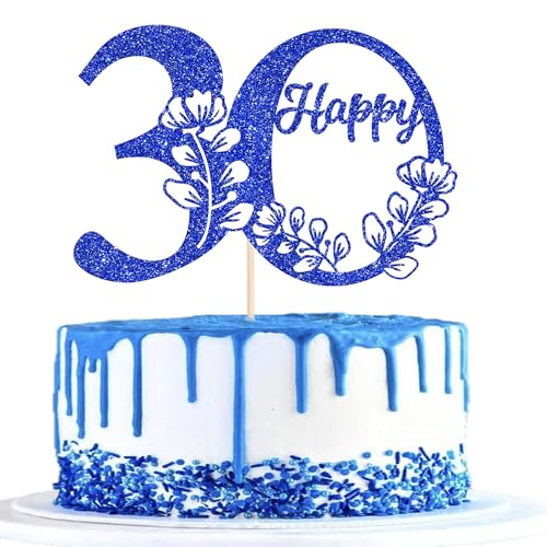 Xsstarmi Tortenaufsatz "Happy 30th Birthday", blauer Glitzer, Kuchendekoration für 30. Geburtstag, Kuchendekoration zum 30. Geburtstag, 1 Stück von Xsstarmi