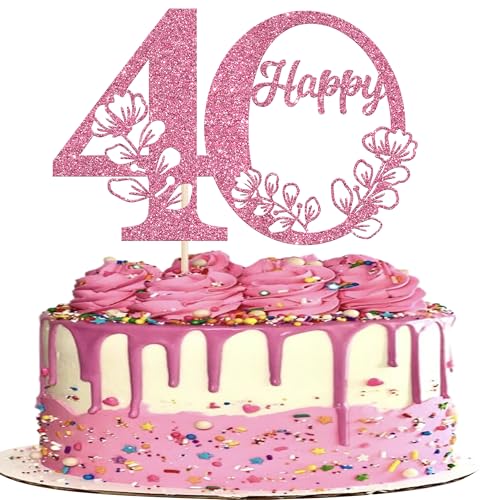 Xsstarmi Tortenaufsatz "Happy 40th Birthday", rosa Glitzer, 40 Kuchenspieße, Kuchendekorationen für Happy 40th Anniversary Party, Kuchendekoration, Zubehör, 1 Packung Xsstarmi Tortenaufsatz "Happy 40th Birthday", rosa Glitzer, 40 Kuchenspieße, Kuchendekorationen für Happy 40th Anniversary Party, Kuchendekoration, Zubehör, 1 Packung von Xsstarmi