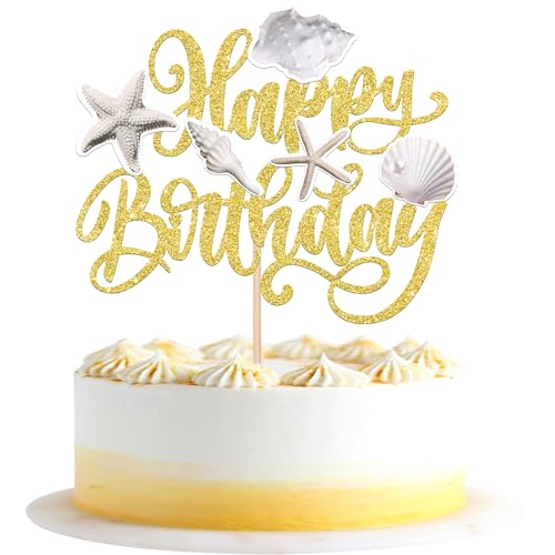 Xsstarmi Tortenaufsatz "Happy Birthday", Seestern, Muscheln, Muscheln, Kuchenpicker für Ozean-Thema, Babyparty, Kindergeburtstag, Party, Kuchendekorationen, Gold, 1 Stück Xsstarmi Tortenaufsatz "Happy Birthday", Seestern, Muscheln, Muscheln, Kuchenpicker für Ozean-Thema, Babyparty, Kindergeburtstag, Party, Kuchendekorationen, Gold, 1 Stück von Xsstarmi