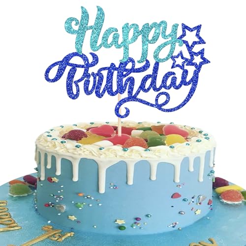 Xsstarmi Tortenaufsatz "Happy Birthday", Stern-Design, blauer Glitzer, für Babyparty, Geburtstagsparty, Kuchendekoration, Seeblau, 1 Stück Xsstarmi Tortenaufsatz "Happy Birthday", Stern-Design, blauer Glitzer, für Babyparty, Geburtstagsparty, Kuchendekoration, Seeblau, 1 Stück von Xsstarmi