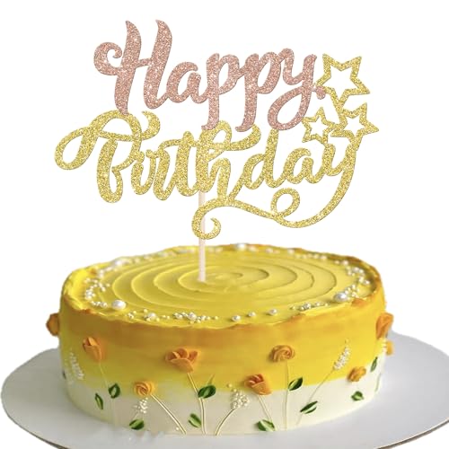 Xsstarmi Tortenaufsatz "Happy Birthday", Stern-Gold, Glitzer, für Babyparty, Geburtstagsparty, Kuchendekoration, Roségold, 1 Stück Xsstarmi Tortenaufsatz "Happy Birthday", Stern-Gold, Glitzer, für Babyparty, Geburtstagsparty, Kuchendekoration, Roségold, 1 Stück von Xsstarmi