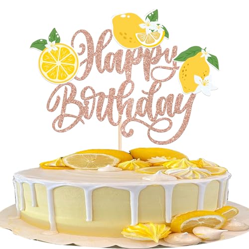 Xsstarmi Tortenaufsatz "Happy Birthday", glitzernd, gelbe Zitrone, Obst, für Zitronen-Thema, Babyparty, Geburtstagsparty, Kuchendekorationen, Roségold, 1 Stück Xsstarmi Tortenaufsatz "Happy Birthday", glitzernd, gelbe Zitrone, Obst, für Zitronen-Thema, Babyparty, Geburtstagsparty, Kuchendekorationen, Roségold, 1 Stück von Xsstarmi