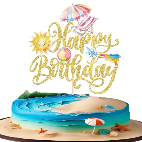 Xsstarmi Tortenaufsatz "Happy Birthday", goldfarben, glitzernd, Sommer-Strand-Thema, für tropische Strand-Themen, Babyparty, Kindergeburtstag, Party, Kuchendekoration, 1 Stück Xsstarmi Tortenaufsatz "Happy Birthday", goldfarben, glitzernd, Sommer-Strand-Thema, für tropische Strand-Themen, Babyparty, Kindergeburtstag, Party, Kuchendekoration, 1 Stück von Xsstarmi