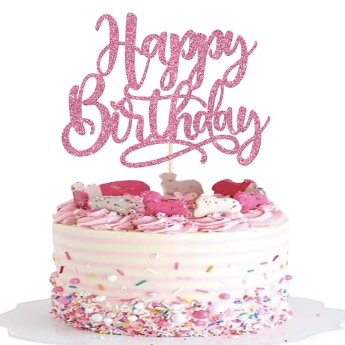 Xsstarmi Tortenaufsatz "Happy Birthday", rosa Glitzer, für Babyparty, Kinder, Jungen, Mädchen, Happy Birthday Party, Kuchendekoration, 1 Stück Xsstarmi Tortenaufsatz "Happy Birthday", rosa Glitzer, für Babyparty, Kinder, Jungen, Mädchen, Happy Birthday Party, Kuchendekoration, 1 Stück von Xsstarmi