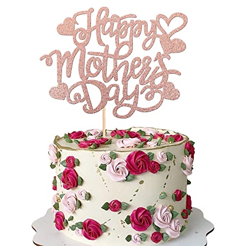 Xsstarmi Tortenaufsatz "Happy Mother's Day", glitzernd, Herz, beste Mutter, Kuchendekoration für Muttertags-Mottoparty, Roségold, 1 Stück von Xsstarmi
