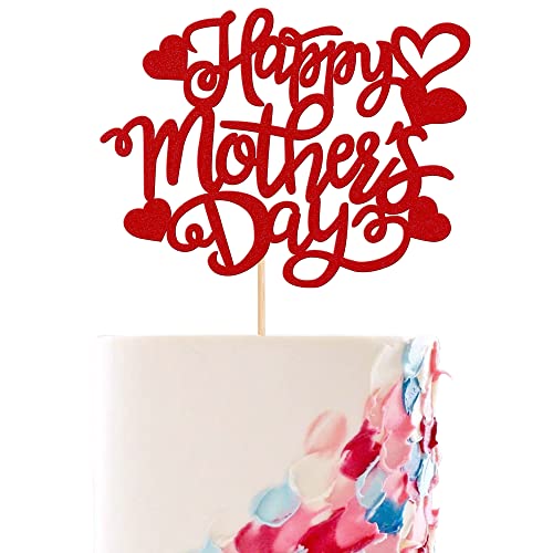 Xsstarmi Tortenaufsatz "Happy Mother's Day", glitzerndes rotes Herz, 1 x beste Mutter, Kuchendekoration für Muttertag, Geburtstag, Party, Kuchendekoration, Zubehör, 1 Stück von Xsstarmi