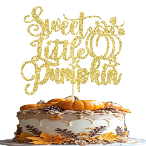 Xsstarmi Tortenaufsatz für Babypartys, Herbst-Motiv, goldfarben, glitzernd, süßer kleiner Kürbis, für Thanksgiving, Babyparty, Geschlecht, Geburtstag, Party, Kuchendekoration, 1 Stück von Xsstarmi