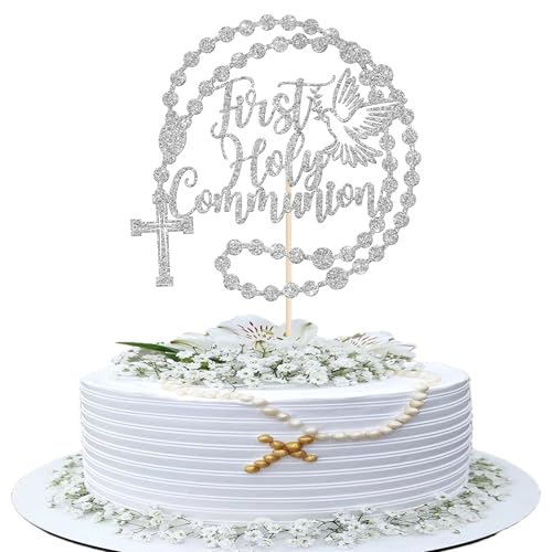 Xsstarmi Tortenaufsatz für die Erstkommunion, silbernes Kreuz, Glitzer, Taubengott, Segen, für christliche Taufe, Babyparty, Geburtstag, Party, Kuchendekoration, Zubehör, 1 Stück Xsstarmi Tortenaufsatz für die Erstkommunion, silbernes Kreuz, Glitzer, Taubengott, Segen, für christliche Taufe, Babyparty, Geburtstag, Party, Kuchendekoration, Zubehör, 1 Stück von Xsstarmi