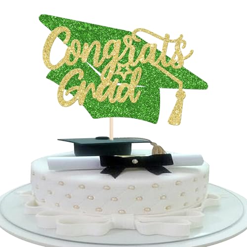 Xsstarmi Tortenaufsatz mit Aufschrift "Congrats Grade", Stern-Abschluss-Kappe, Glitzer-Diplom Done Class of 2025, Kuchenpicker für Abschlussball 2025, Abschlussfeier, Party, Kuchendekorationen von Xsstarmi