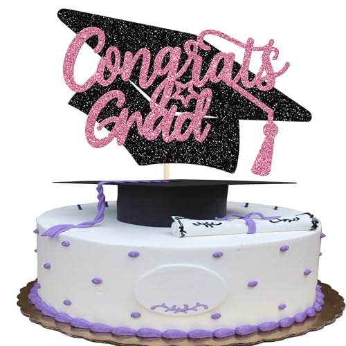 Xsstarmi Tortenaufsatz mit Aufschrift "Congrats Grade", Stern-Abschlussfeier, Glitzer-Diplom Done Class of 2025, Kuchenpicker für Abschlussball 2025, Abschlussfeier, Party, Kuchendekorationen, Zubehör von Xsstarmi