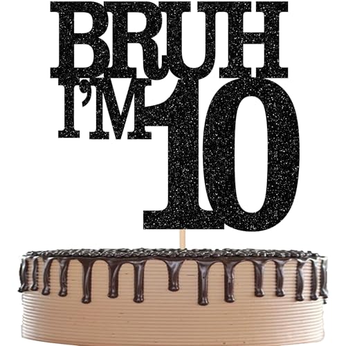 Xsstarmi Tortenaufsatz mit Aufschrift "Happy 10th Birthday", schwarzer Glitzer, Bruh I'm 10, für Cheers to 10 Years Birthday Party Cake Decorations Supplies Xsstarmi Tortenaufsatz mit Aufschrift "Happy 10th Birthday", schwarzer Glitzer, Bruh I'm 10, für Cheers to 10 Years Birthday Party Cake Decorations Supplies von Xsstarmi