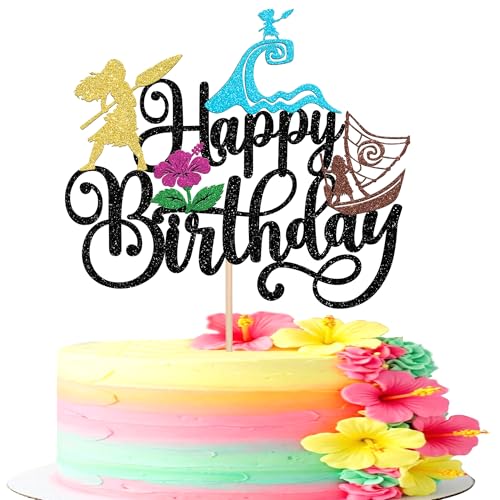 Xsstarmi Tortenaufsatz mit Aufschrift "Moana Happy Birthday", schwarz, glitzernd, gewellt, tropische Blume, für den Sommer, Hawaii, tropisches Thema, Babyparty, Kindergeburtstag, Party Xsstarmi Tortenaufsatz mit Aufschrift "Moana Happy Birthday", schwarz, glitzernd, gewellt, tropische Blume, für den Sommer, Hawaii, tropisches Thema, Babyparty, Kindergeburtstag, Party von Xsstarmi