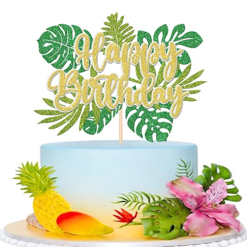 Xsstarmi Tortenaufsatz mit tropischen Blättern, grüner Glitzer, "Happy Birthday", Dschungelpalmenblätter, Kuchendekoration für tropische Themen, Babyparty, Geburtstagsparty, Kuchendekorationen Xsstarmi Tortenaufsatz mit tropischen Blättern, grüner Glitzer, "Happy Birthday", Dschungelpalmenblätter, Kuchendekoration für tropische Themen, Babyparty, Geburtstagsparty, Kuchendekorationen von Xsstarmi