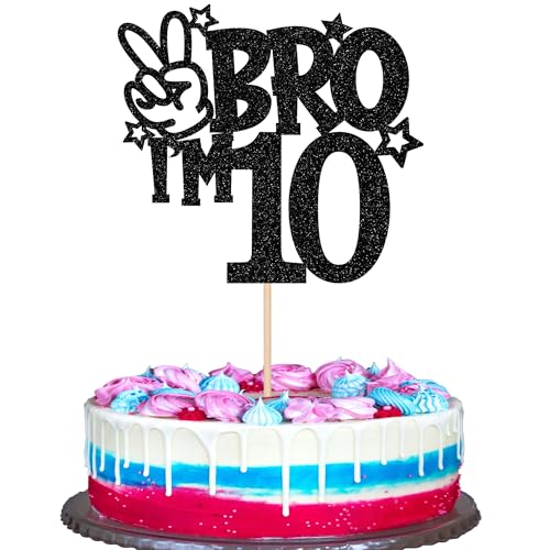 Xsstarmi Tortenaufsatz zum 10. Geburtstag, schwarzer Stern mit Glitzer, Aufschrift "Yes Bro I'm 10 Fabulous Cake Pick Cheers to 10 Years", Kuchendekorationen für Happy 10th Birthday Xsstarmi Tortenaufsatz zum 10. Geburtstag, schwarzer Stern mit Glitzer, Aufschrift "Yes Bro I'm 10 Fabulous Cake Pick Cheers to 10 Years", Kuchendekorationen für Happy 10th Birthday von Xsstarmi