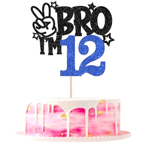 Xsstarmi Tortenaufsatz zum 12. Geburtstag, mit Glitzer, Aufschrift "Yes Bro I'm 12 Fabulous Cheers to 12 Years", Kuchendekorationen für Happy 12th Birthday Party, Kuchendekorationen, Blau, 1 Packung Xsstarmi Tortenaufsatz zum 12. Geburtstag, mit Glitzer, Aufschrift "Yes Bro I'm 12 Fabulous Cheers to 12 Years", Kuchendekorationen für Happy 12th Birthday Party, Kuchendekorationen, Blau, 1 Packung von Xsstarmi