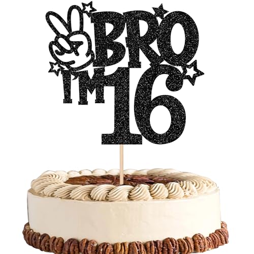 Xsstarmi Tortenaufsatz zum 16. Geburtstag, schwarzer Stern mit Glitzer, Aufschrift "Yes Bro I'm 16 Fabulous Cake Pick Cheers to 16 Years", Kuchendekorationen für Happy 16th Birthday Xsstarmi Tortenaufsatz zum 16. Geburtstag, schwarzer Stern mit Glitzer, Aufschrift "Yes Bro I'm 16 Fabulous Cake Pick Cheers to 16 Years", Kuchendekorationen für Happy 16th Birthday von Xsstarmi