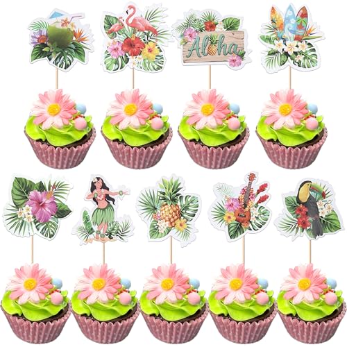 Xsstarmi Tropische Hawaii-Cupcake-Topper, tropische Pflanzen, Flamingo-Gitarre, Hula-Aloha-Cupcake-Picks für Sommer, Hawaii, Strand, Babyparty, Hochzeit, Geburtstag, Party, Kuchendekorationen Xsstarmi Tropische Hawaii-Cupcake-Topper, tropische Pflanzen, Flamingo-Gitarre, Hula-Aloha-Cupcake-Picks für Sommer, Hawaii, Strand, Babyparty, Hochzeit, Geburtstag, Party, Kuchendekorationen von Xsstarmi