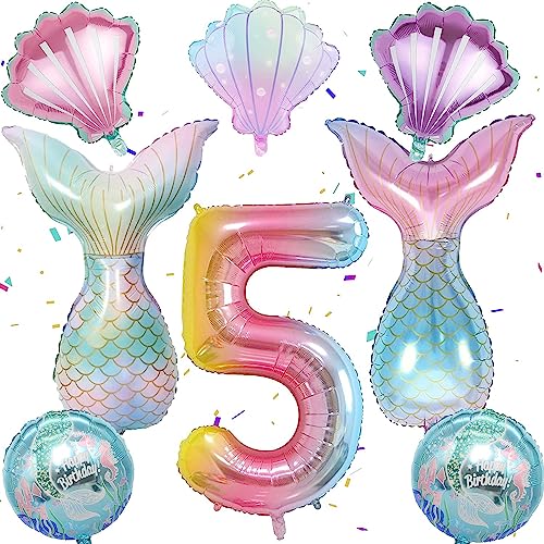 Geburtstag Deko, Luftballon 5 Jahre, Folienballons Geburtstag Mädchen, Party Luftballons Set, Muschel Luftballons, Folienballons für Kinder Geburtstag Dekoration von Xtaguvdm