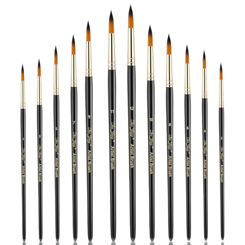 12 Stück Aquarellpinsel Set, Runde Nylon Pinsel, Watercolor Brush Aquarellpinsel, Künstlerpinsel Acrylfarben Pinsel, Nylonhaar Art Paint Brush für Acryl Ölgemälde, Schwarz 12 Stück Aquarellpinsel Set, Runde Nylon Pinsel, Watercolor Brush Aquarellpinsel, Künstlerpinsel Acrylfarben Pinsel, Nylonhaar Art Paint Brush für Acryl Ölgemälde, Schwarz von Xthrotsenk