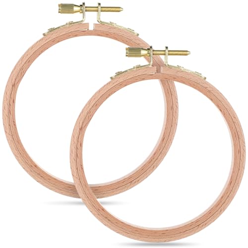 2 Pack Mini Stickrahmen Holz, Kreuzstich Ring, Embroidery Hoop 4 Zoll Holz Kreis Bambus Stickrahmen Runden Kreis Set für DIY Kunsthandwerk Handliches Nähen von Xthrotsenk