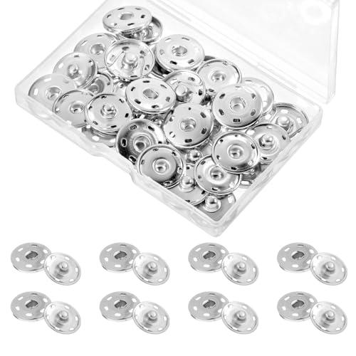 20 Sets 21 mm Druckknopf Druckknöpfe aus Silber Messingmetall Nähen Metall Druckknöpfe Zum Annähen für Handtasche, Kleidung, Geldbeutel, Hüte Nähreparatur und Handwerk DIY von Xthrotsenk