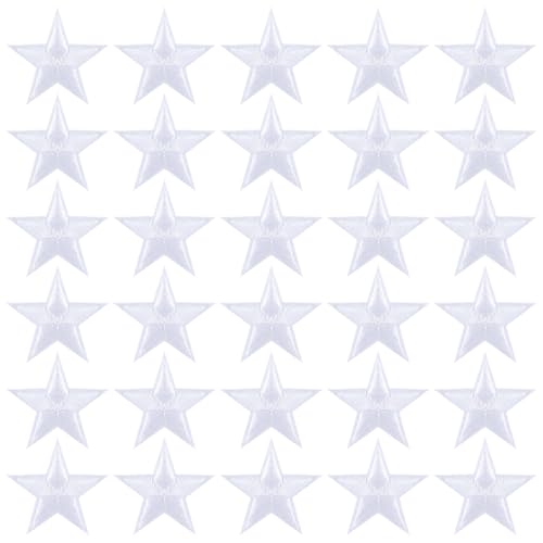 30 Stück Stern Bügelbilder Stern bestickt Patch weiß zum Aufbügeln Sterne Aufnähen, selbstklebende Sterne Patches zum Aufbügeln für Kleidung, Jacken, Hüte, Rucksäcke, Jeans Reparatur Dekoration von Xthrotsenk