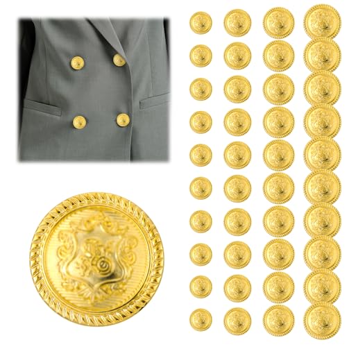 40 Stück Goldene Knöpfe Zum Annähen, Vintage Antike Goldene Runder Nähender Knop Blazer Knöpfe Gold Für Blazer Uniform Anzüge Sportmantel (15mm 18mm 20mm 25mm) von Xthrotsenk