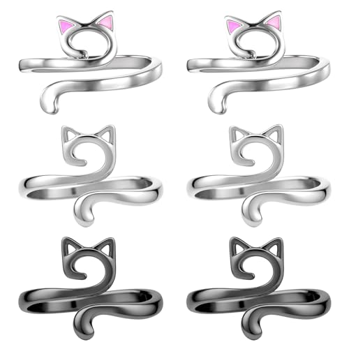 6 Stück Metall Häkelring für Finger Häkelringe Verstellbarer Metall Häkelring Katzenstil Metall Häkelring Fingerhut für Stricken Flechten von Xthrotsenk