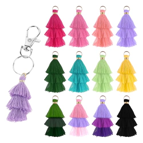 60 Stück Quasten Anhänger Schmuck Ohrring Anhänger für Lesezeichen Quasten Böhmischen Quaste Charme Bunter für Tasche Tri Layered Quasten für Ohrring Anhänger Herstellung Tasche (1.38 Zoll) von Xthrotsenk