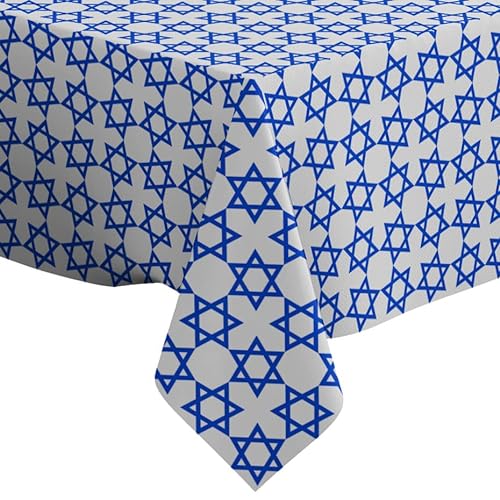 Jüdische Sterne, blaues Muster, rechteckige Tischdecke aus Leinen, 150 x 210 cm, waschbare dekorative Tischdecke von Xtremepads