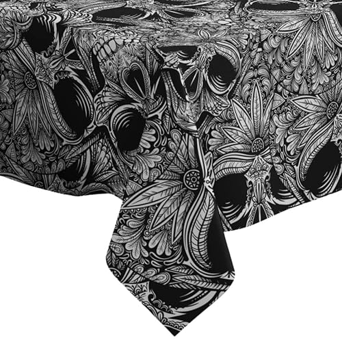 Schwarz Weiß Tattoo Totenkopf Muster - Rechteckige Leinen-Tischdecke (130 x 180 cm) Abwaschbar Dekorative Tischdecke von Xtremepads