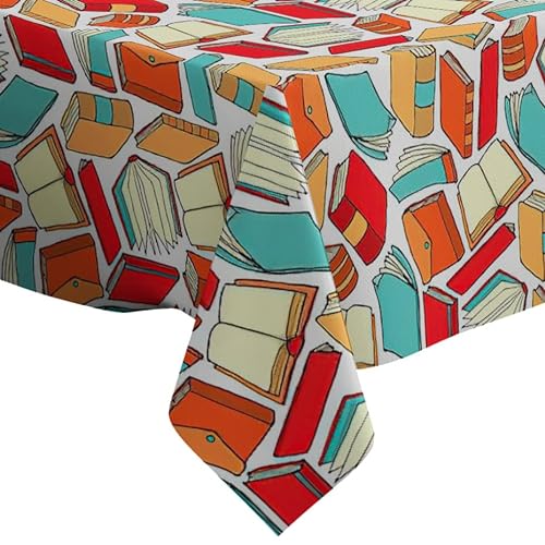 Xtremepads Buchmuster Muster - Quadratische Leinen-Tischdecke (150 x 150 cm) waschbare dekorative Tischdecke von Xtremepads