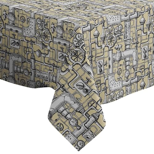 Xtremepads Steampunk-Muster – Quadratische Leinen-Tischdecke (130 x 130 cm) waschbare dekorative Tischdecke von Xtremepads