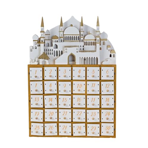 Holz Ramadans Adventskalender mit LED-Licht und 30 kleinen Schubladen Countdown für Eid Festivals Party Dekoration Holz Advent von XuQiZZpp