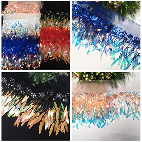 Pailletten-Fransen, Blumenmuster, Tüll, Spitzenband, Bordüre, Besatz, Stoff, bestickte Applikation, Nähen, Handwerk, 91 cm Pailletten-Fransen, Blumenmuster, Tüll, Spitzenband, Bordüre, Besatz, Stoff, bestickte Applikation, Nähen, Handwerk, 91 cm von XuQiZZpp