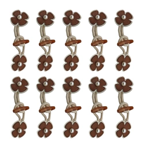 XuQiZZpp 10 x Blumen-Nähknöpfe mit Horn-Knebelverschluss, PU-Leder, Knebelverschluss, Nähzubehör für Mantel, Kleidung von XuQiZZpp